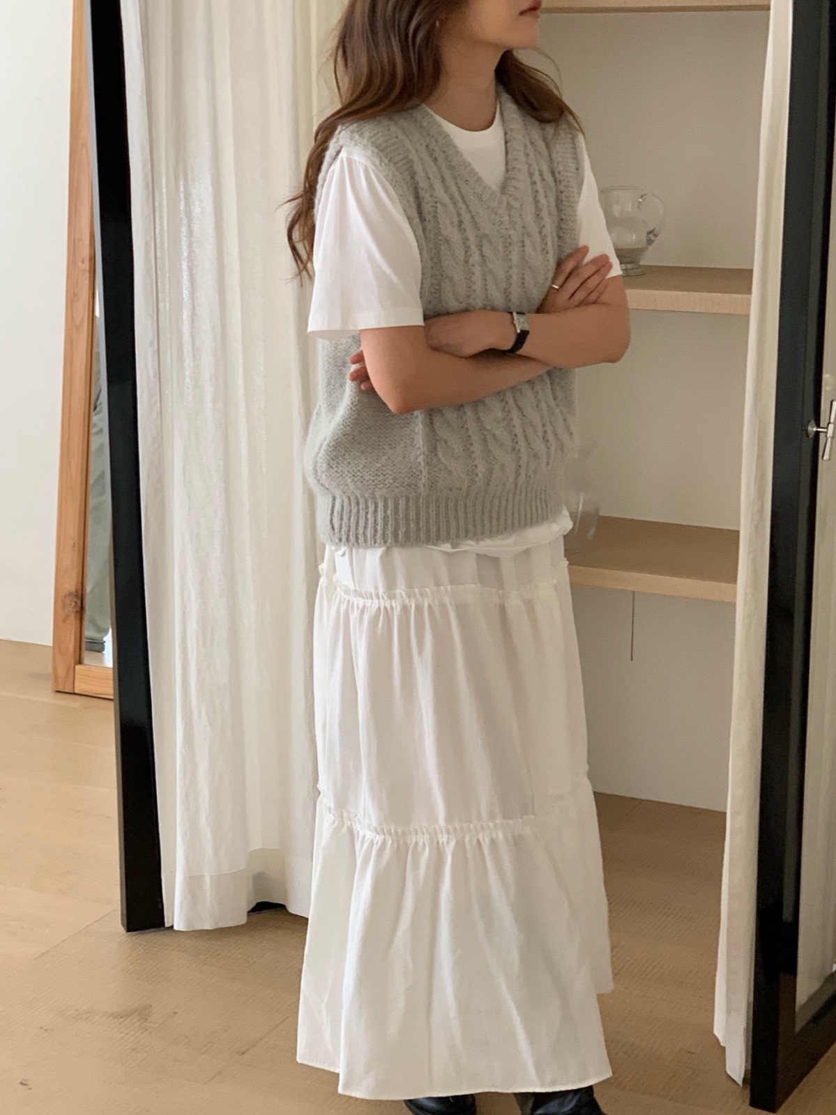 알파카 케이블 V넥 니트베스트 상세 이미지 9