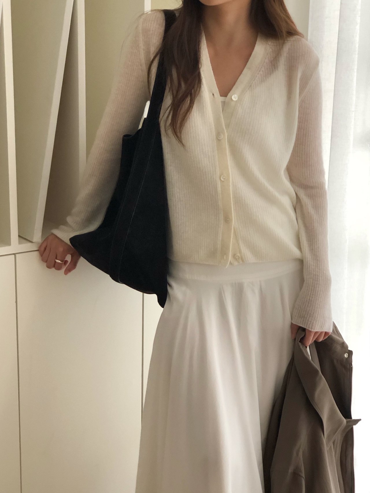 베이비알파카 골지 V넥 가디건
