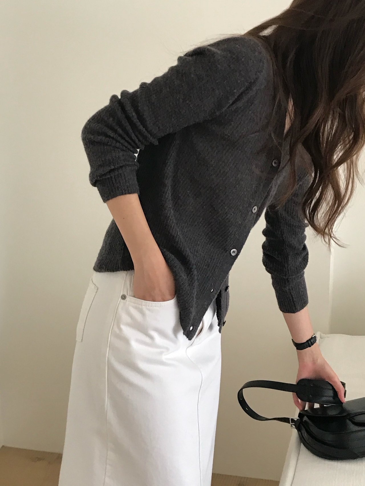 베이비알파카 골지 V넥 가디건 상세 이미지 8