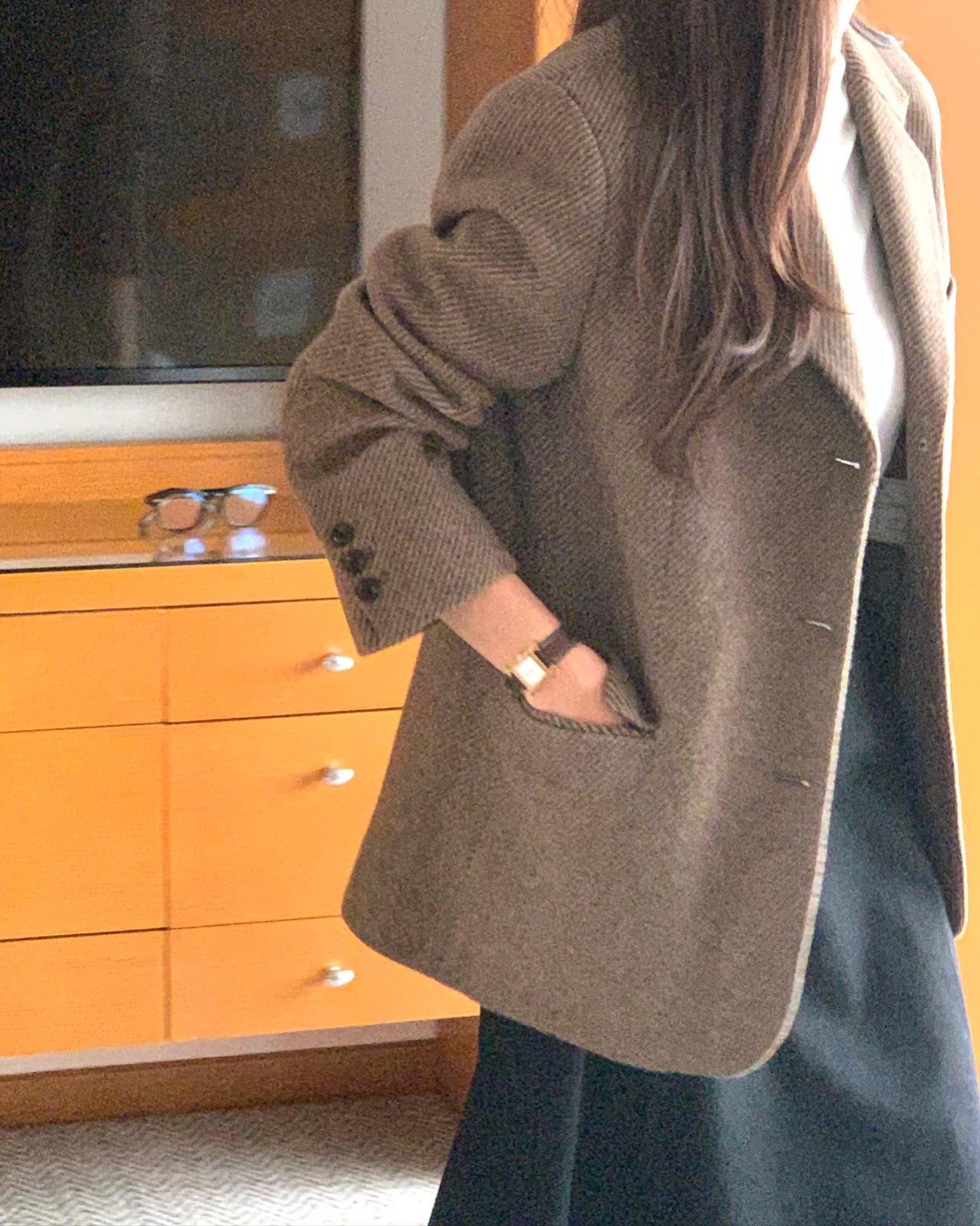 베이비 알파카 트윌 싱글자켓 착용 컷