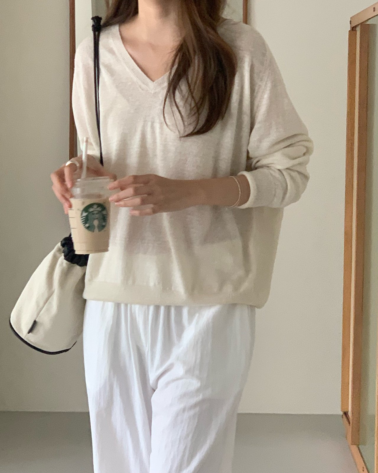 카우레더 캔버스 드로스트링 미니백 상세 이미지 5