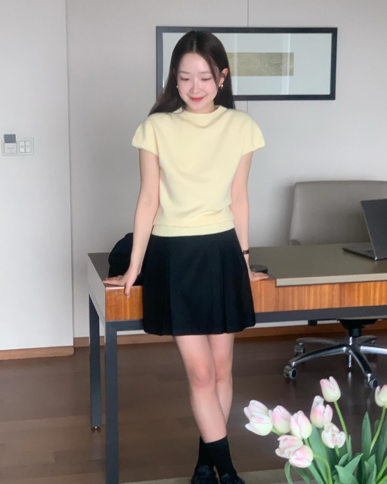 드랍숄더 홀가먼트 반팔 니트
