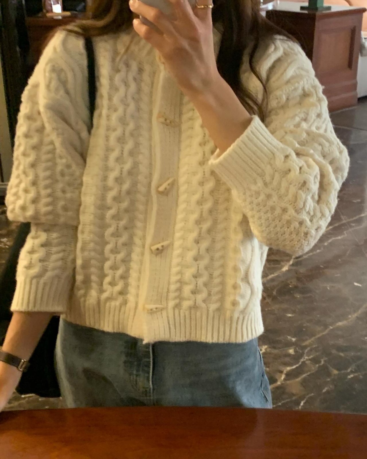 제나 더플 울 케이블 가디건