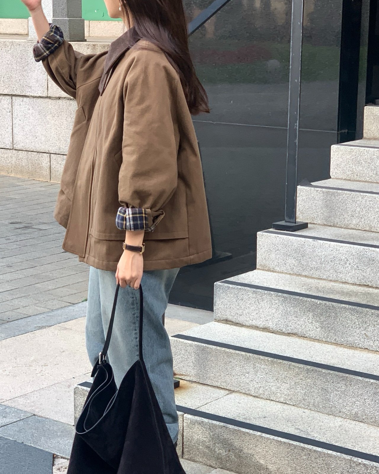 던스 체크배색 하프 야상패딩 상세 이미지 4