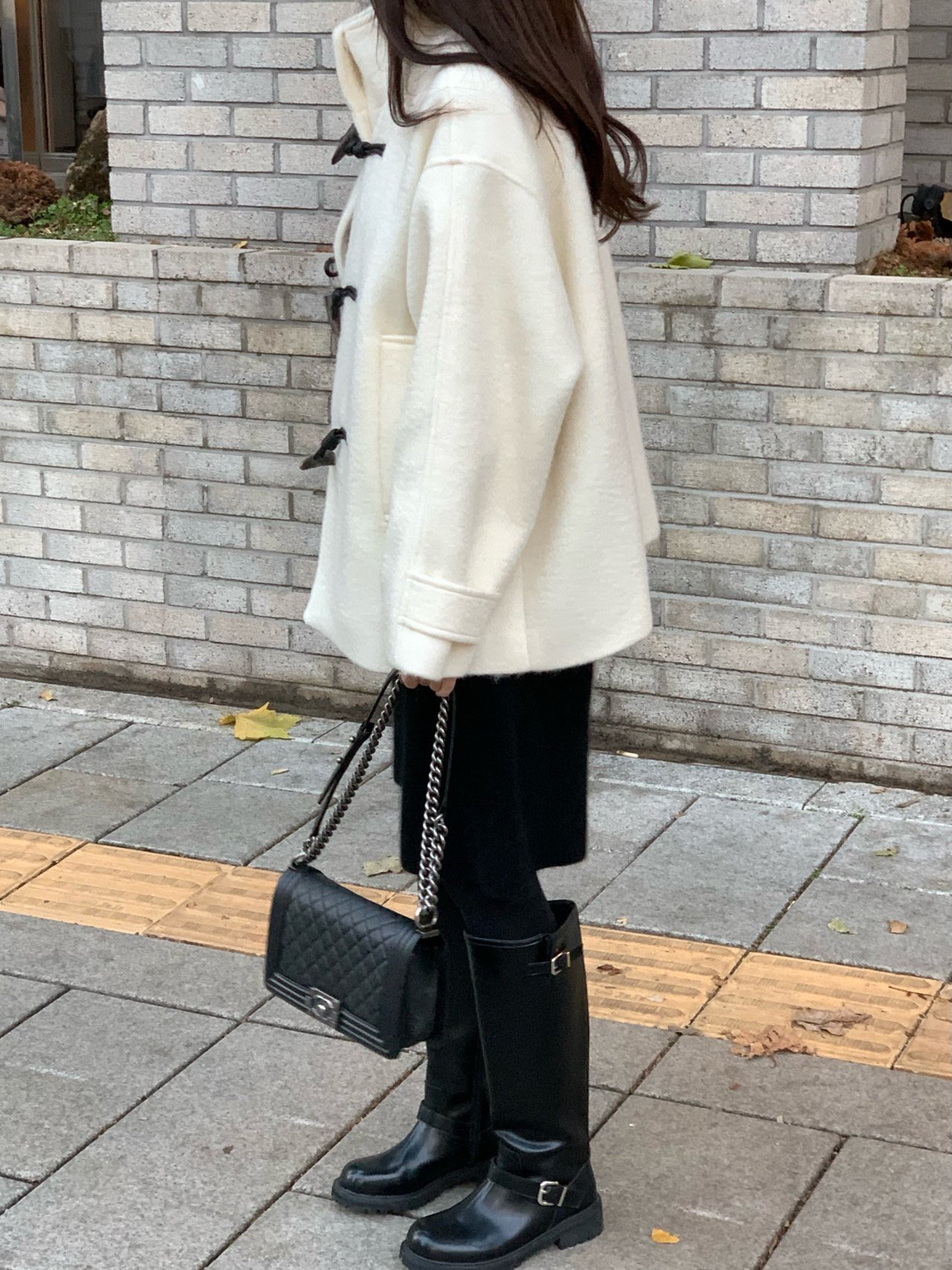 이브 울 하이넥 더플 하프코트