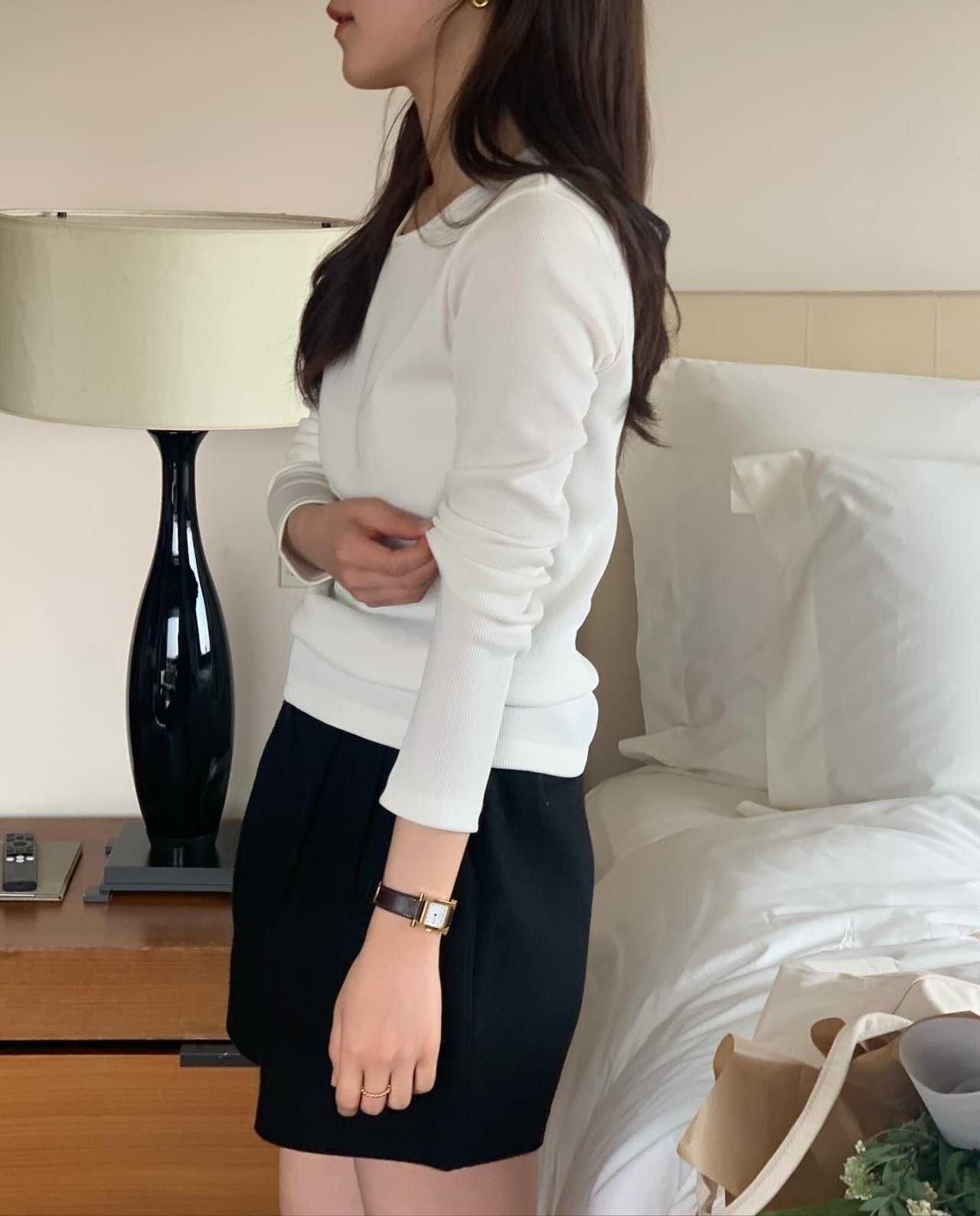 플랫 골지 긴팔 티셔츠 상세 이미지 2
