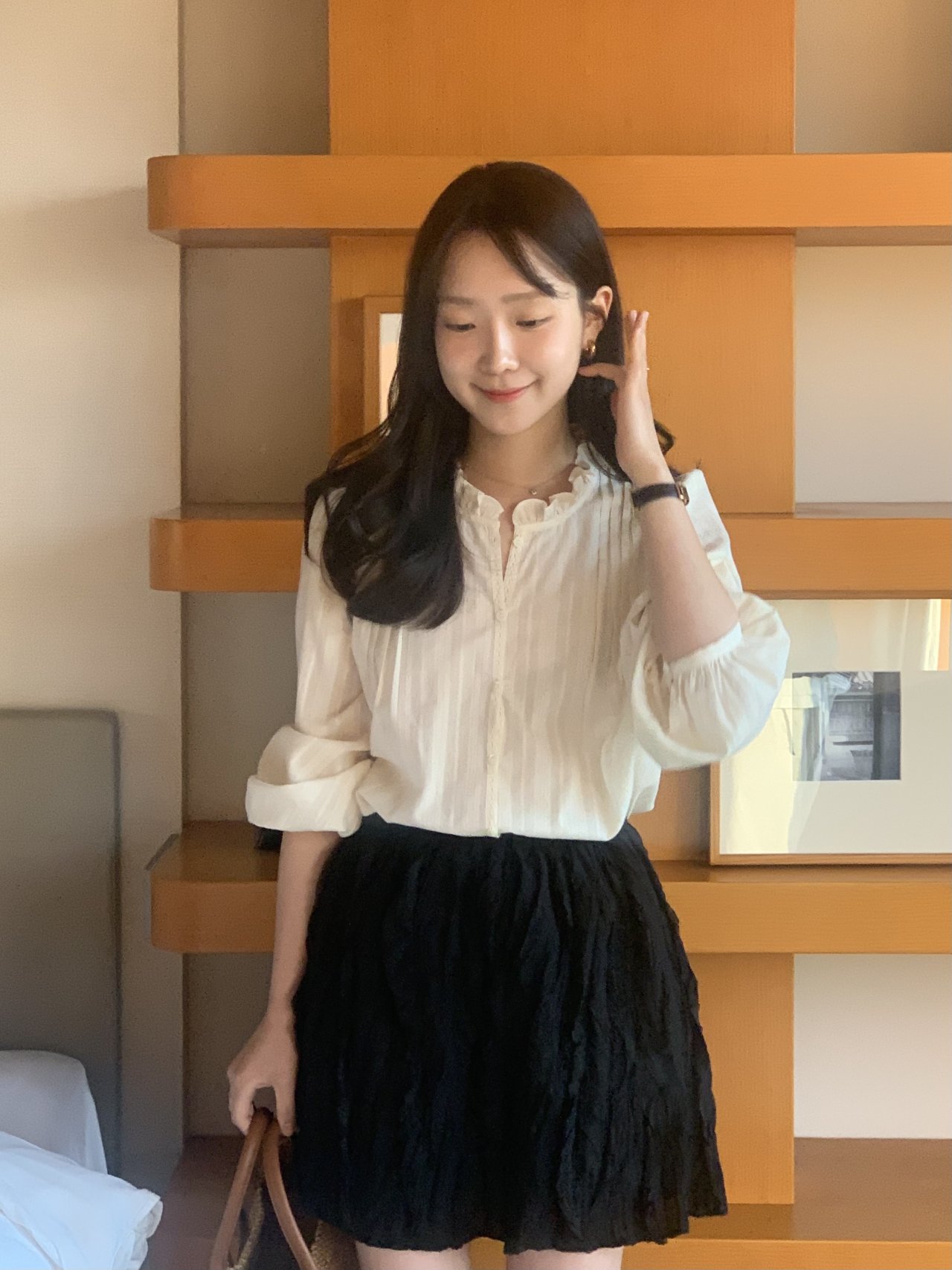 프리아 셔링 A라인 밴딩 숏 스커트