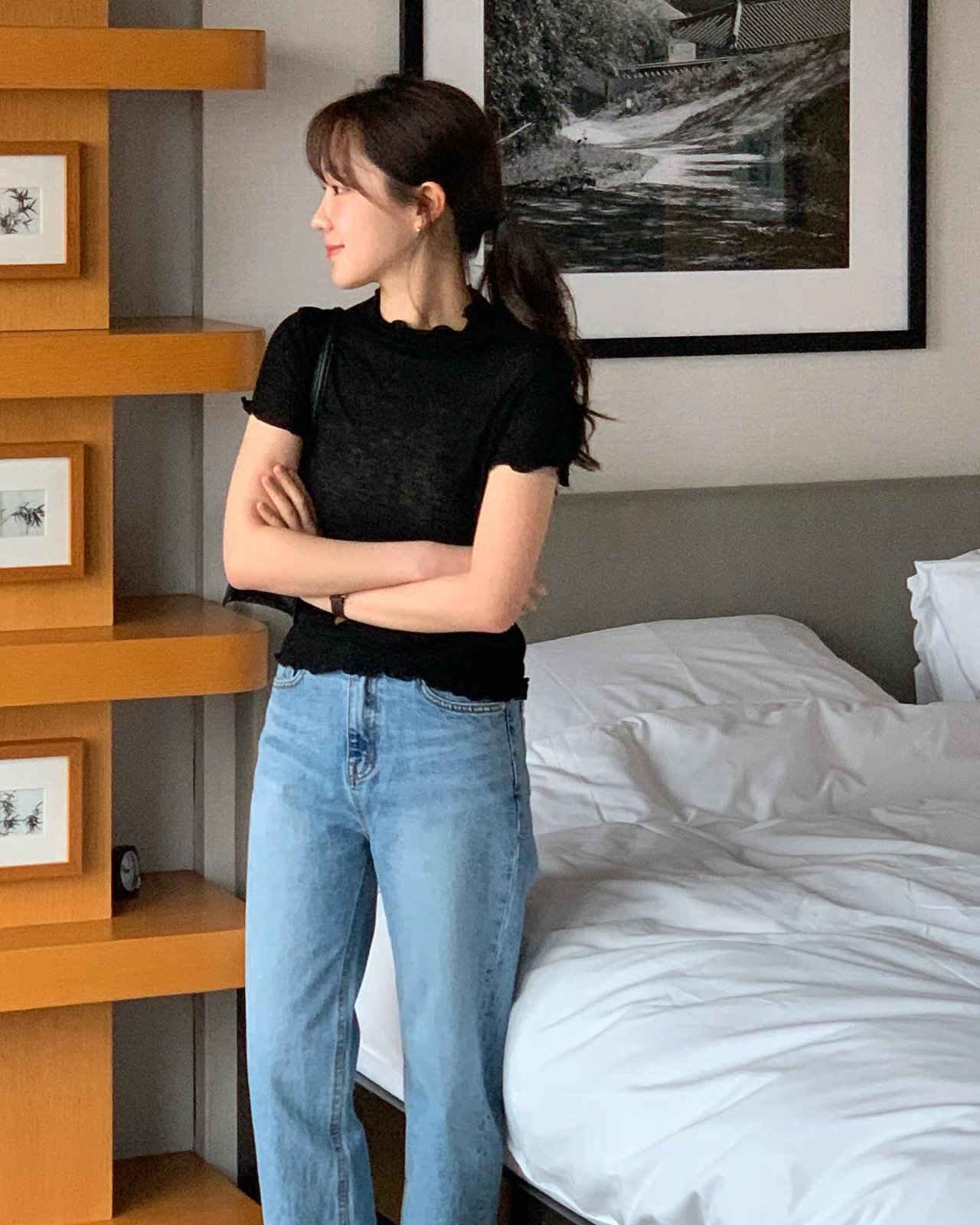 프릴 텐셀 반폴라 반팔 티셔츠 상세 이미지 2