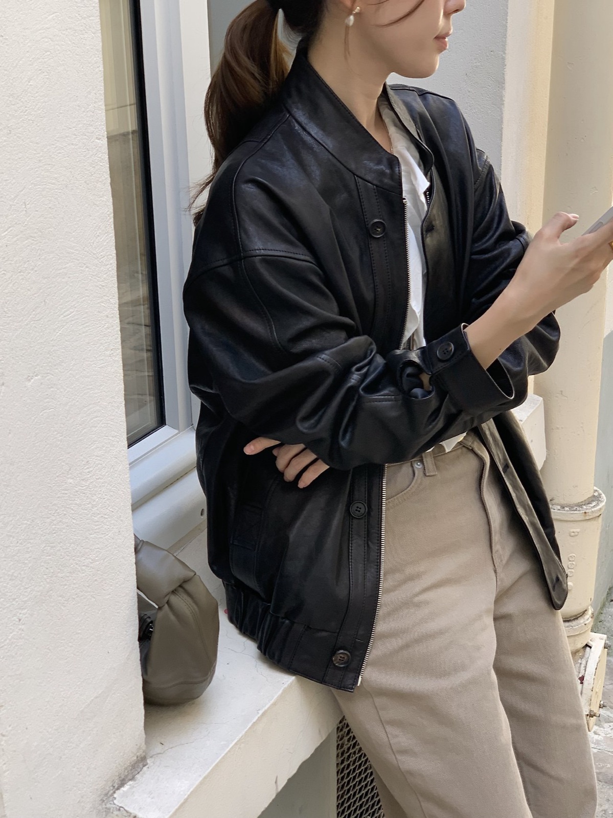 헤일 램스킨 레더 블루종 상세 이미지 7