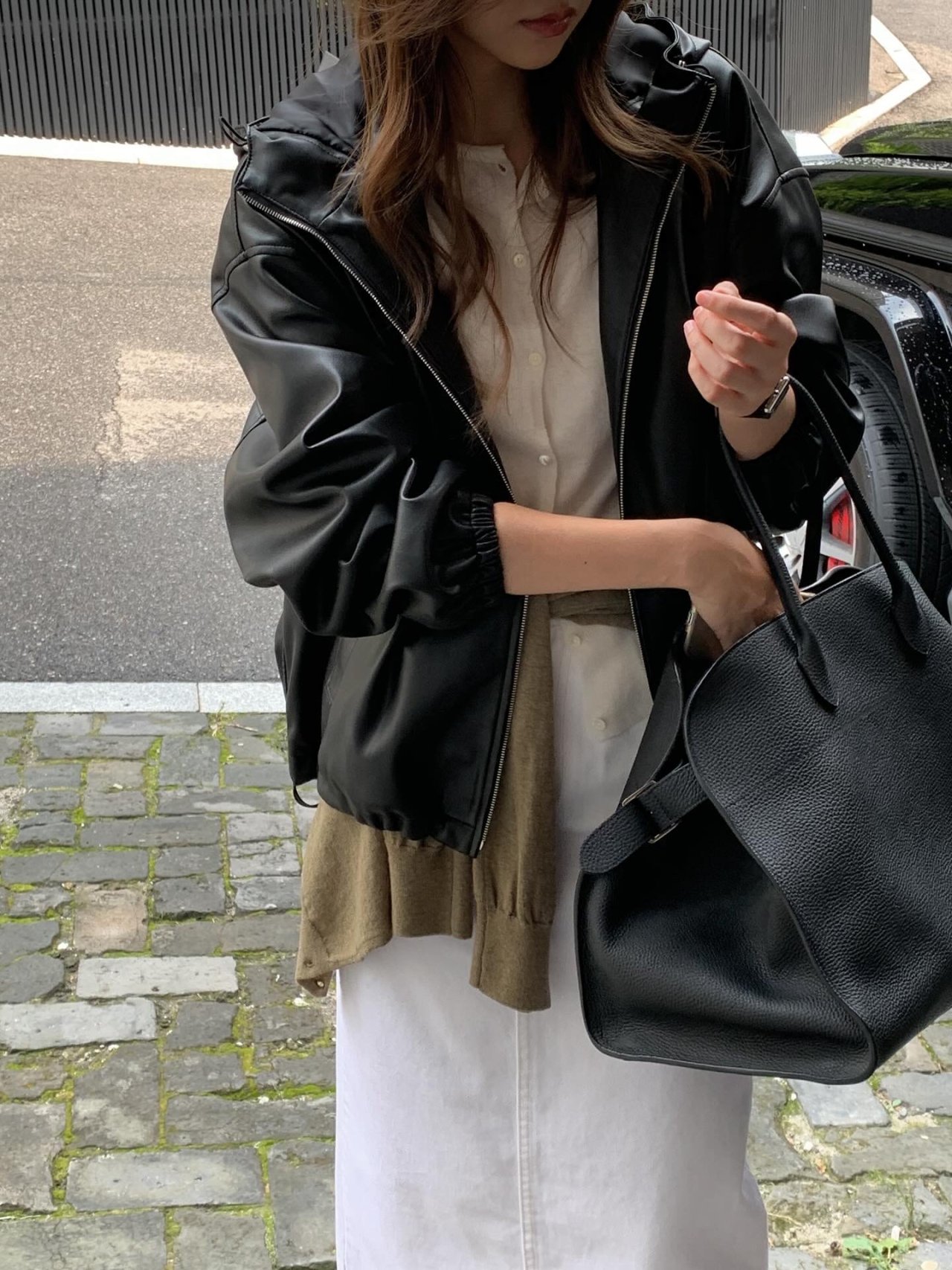 하이드 비건레더 후드 블루종 상세 이미지 2