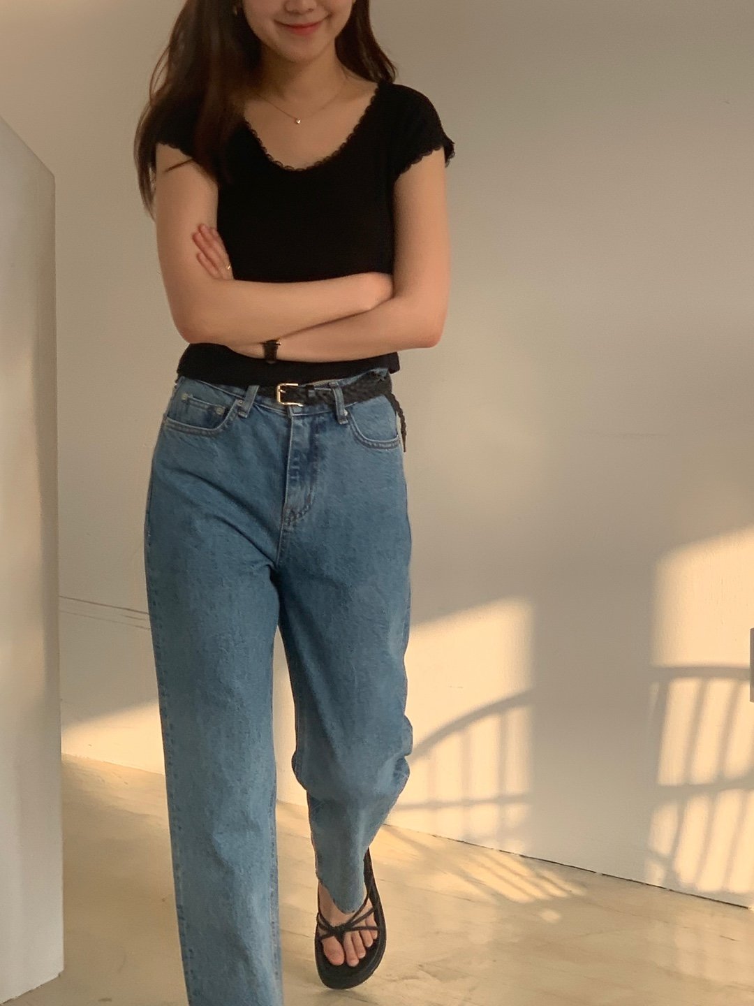 키치 레이스 크롭 반팔 티셔츠 상세 이미지 2