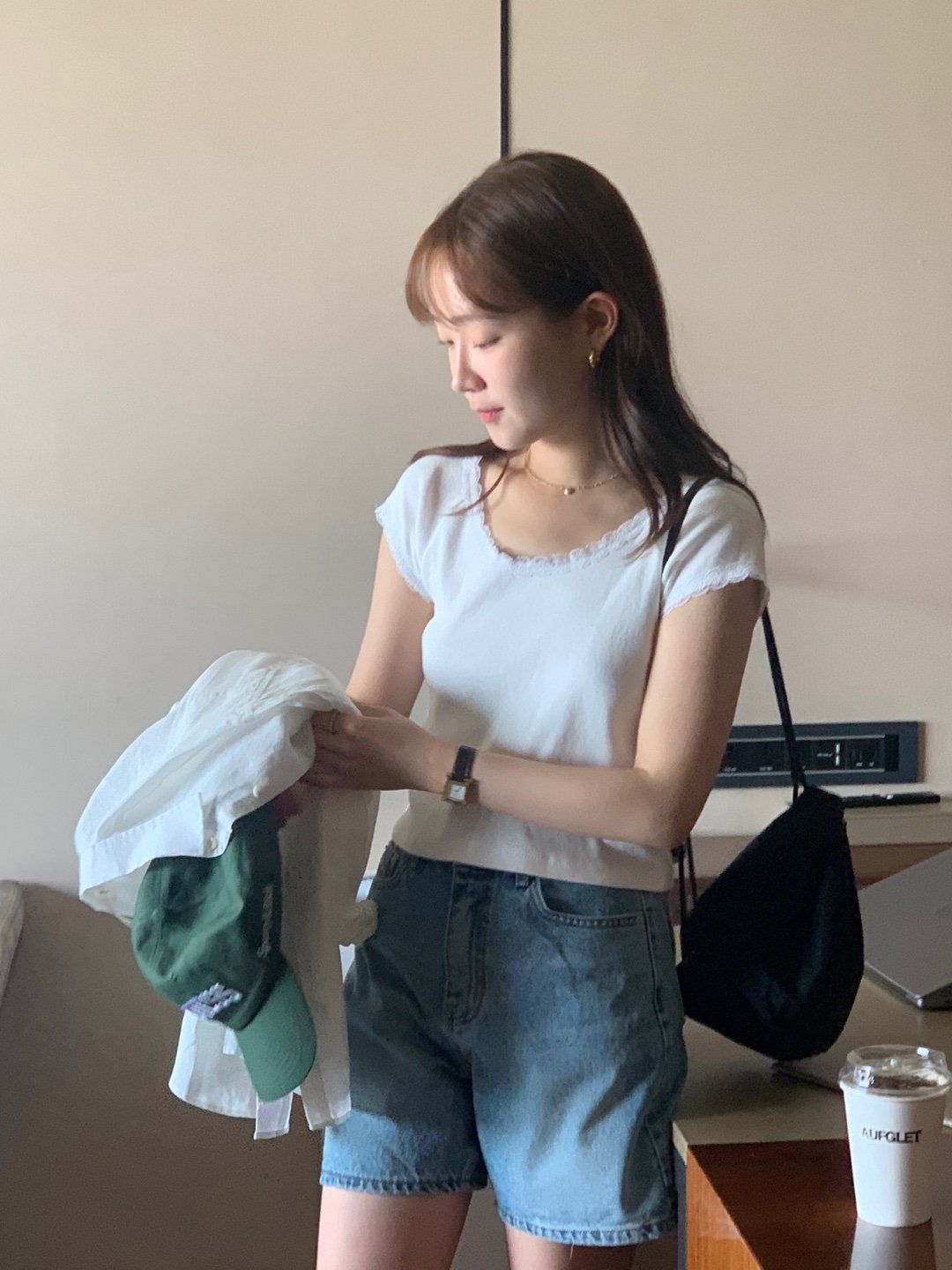키치 레이스 크롭 반팔 티셔츠 상세 이미지 6