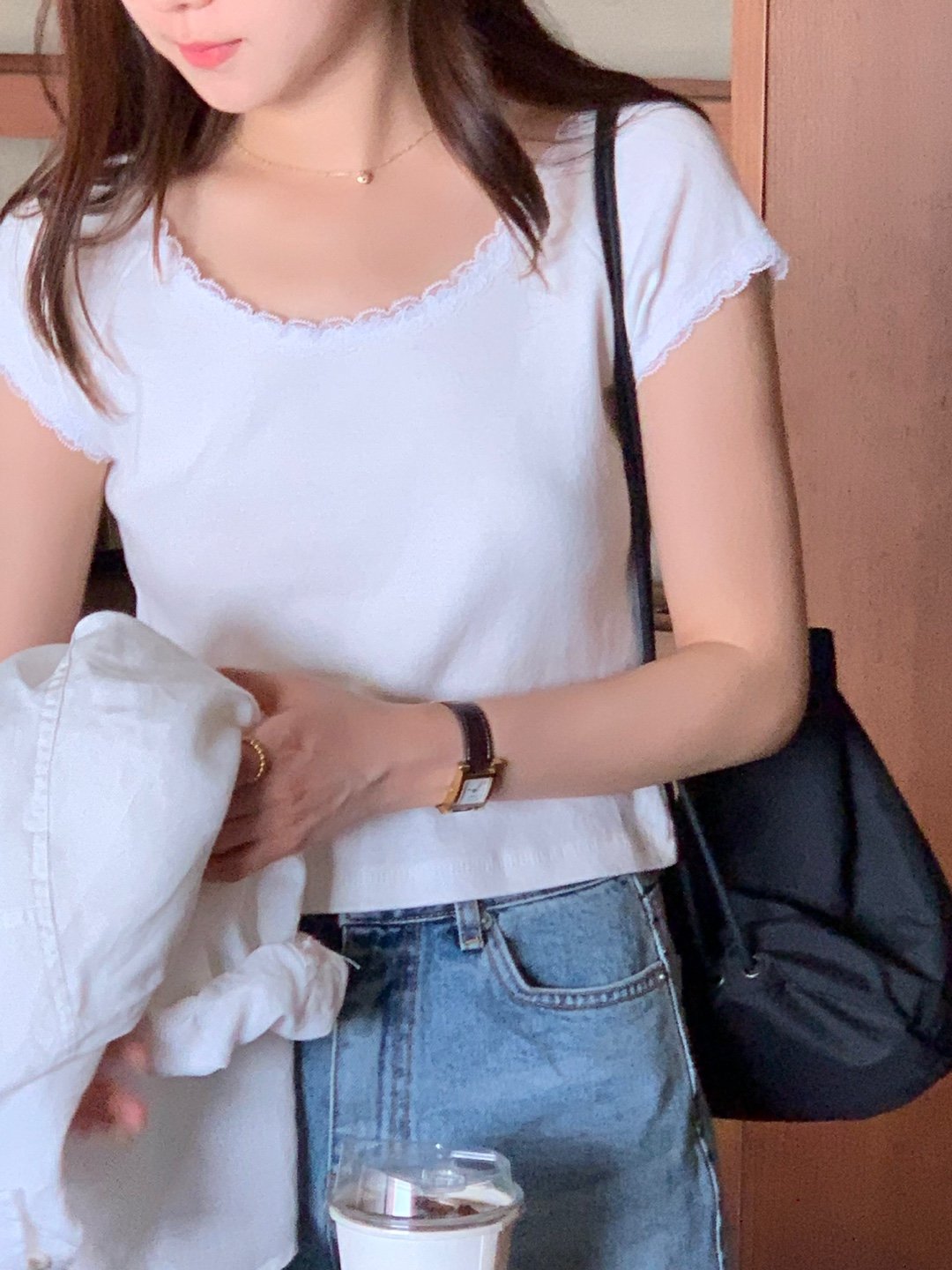 키치 레이스 크롭 반팔 티셔츠 상세 이미지 8