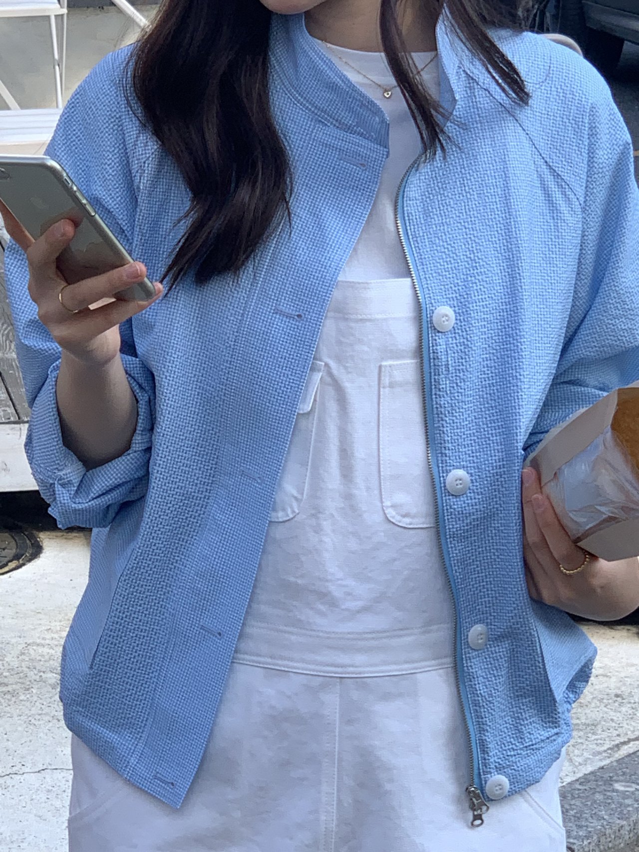 르네 시어서커 하이넥 블루종 상세 이미지 4
