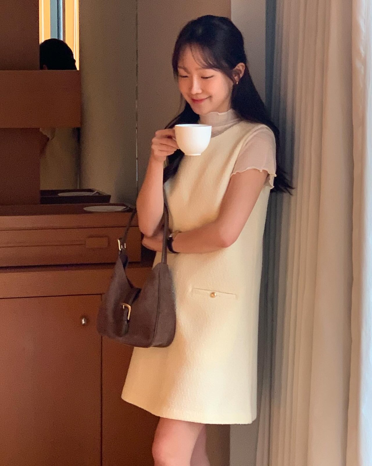 라인 트위드 미디 원피스 상세 이미지 2