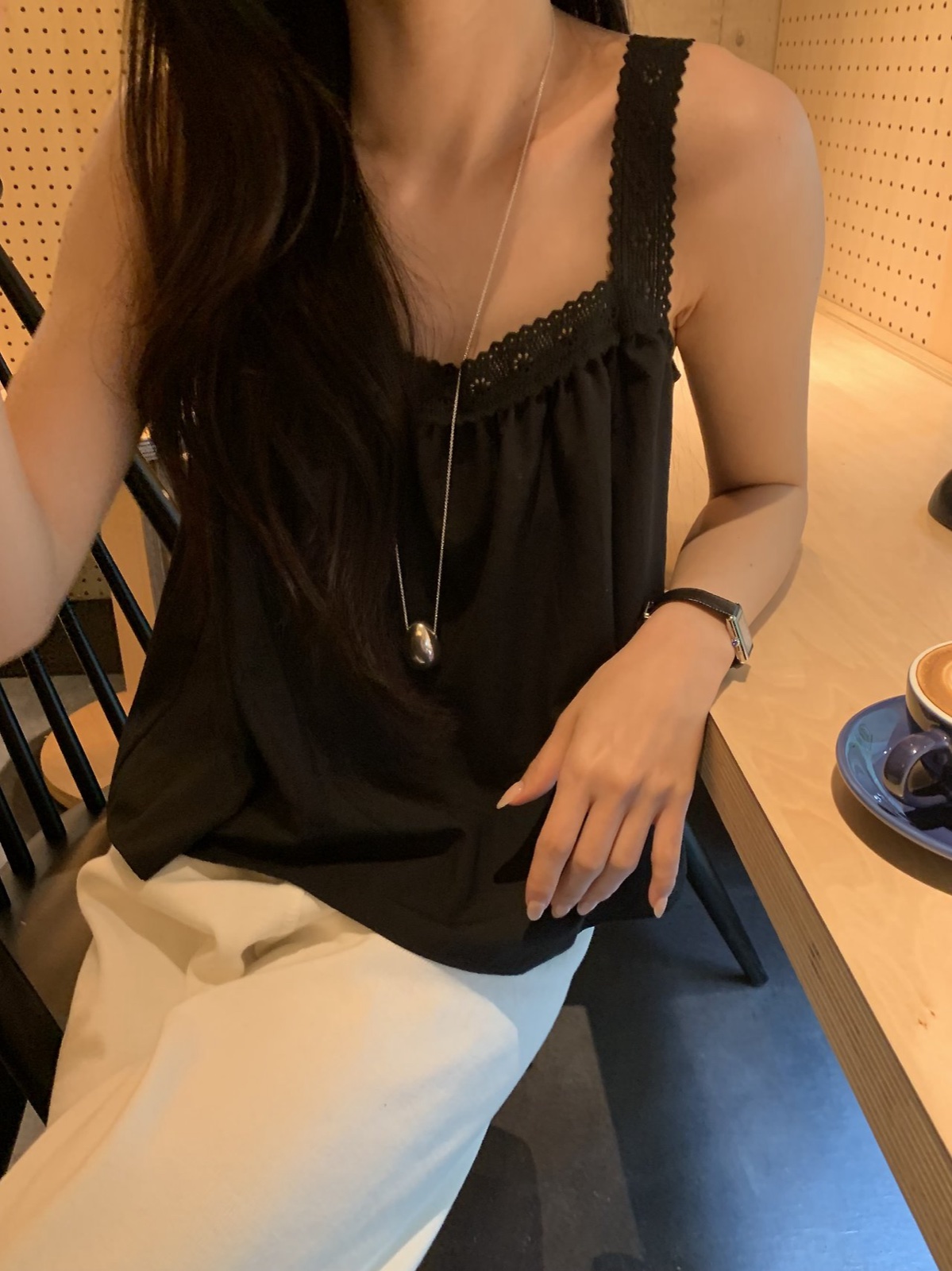루미 스퀘어넥 레이스 슬리브리스 상세 이미지 6