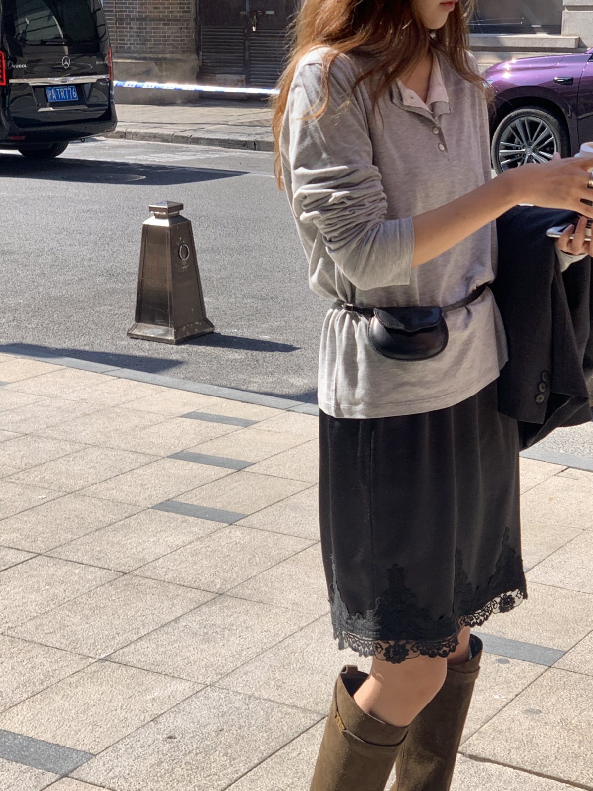 마리 레이스 밴딩 미디 스커트 상세 이미지 1