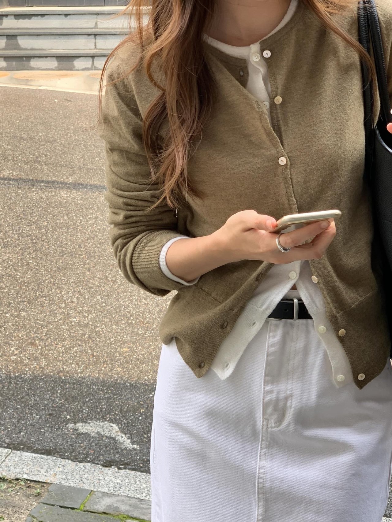 올리브 메리노울 가디건 상세 이미지 8
