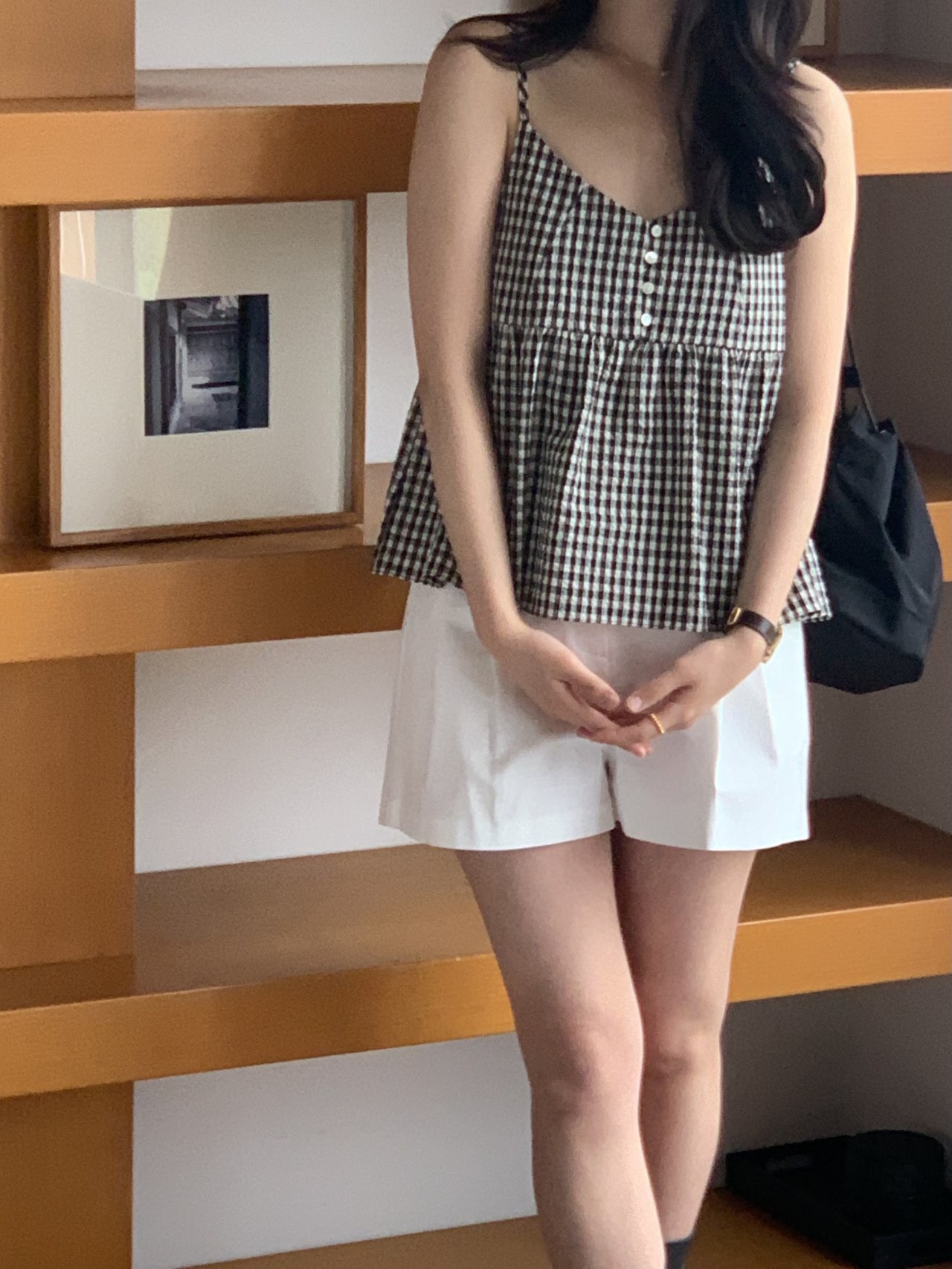 포이 체크 나시 블라우스