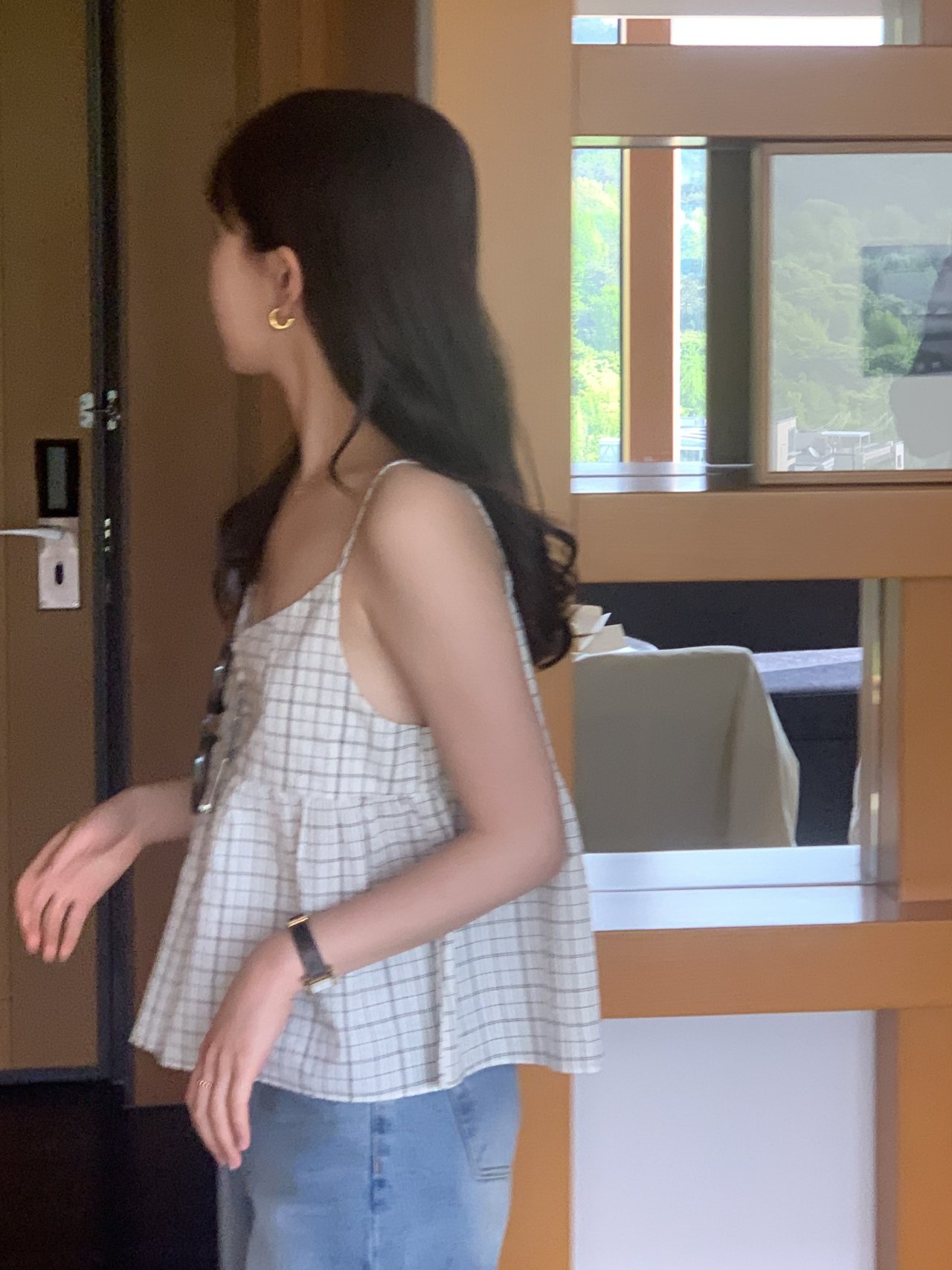 포이 체크 나시 블라우스 상세 이미지 6