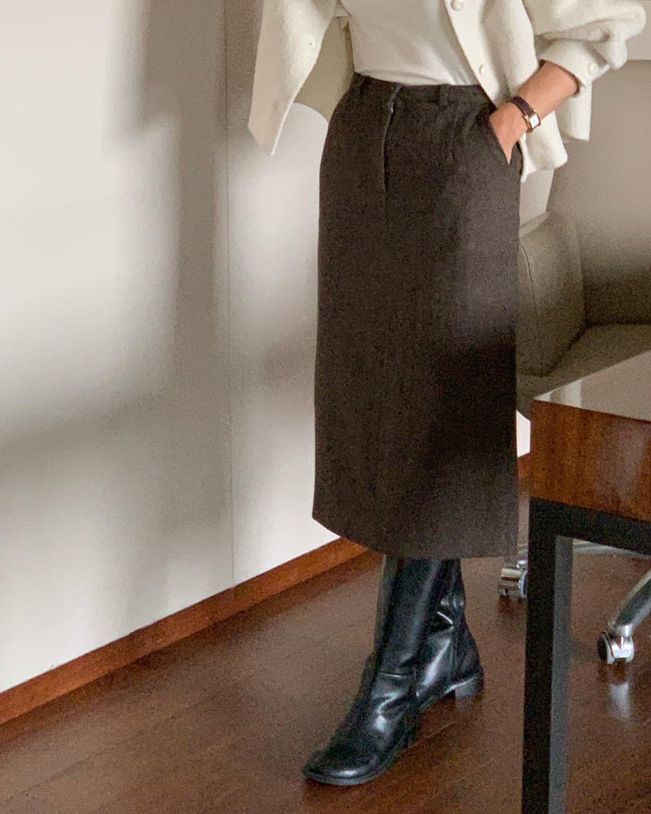 레브 울 모직 H라인 스커트