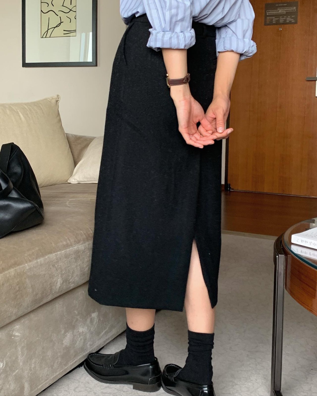 레브 울 모직 H라인 스커트 상세 이미지 9