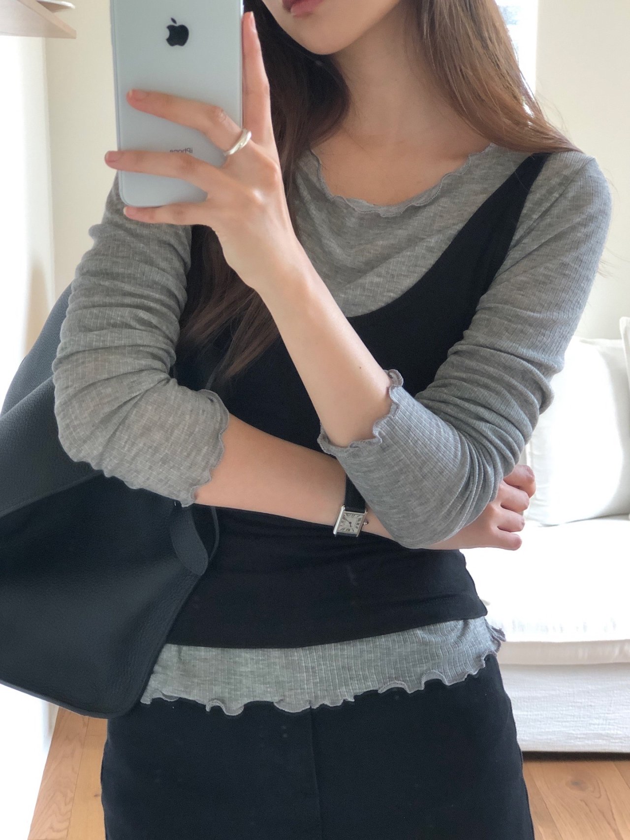 리본 프릴 텐셀울 긴팔 티셔츠 상세 이미지 8