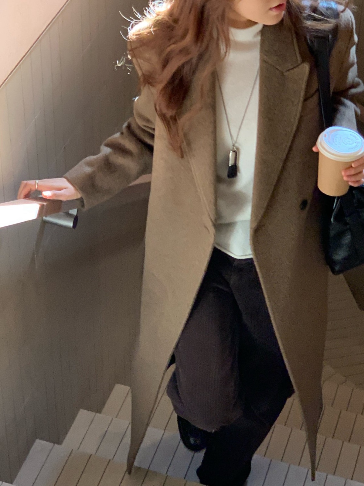론드 카멜 더블위브 롱 코트 상세 이미지 2