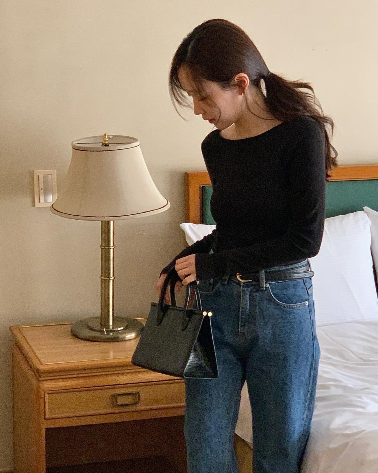 로지 투웨이 골지 긴팔 티셔츠