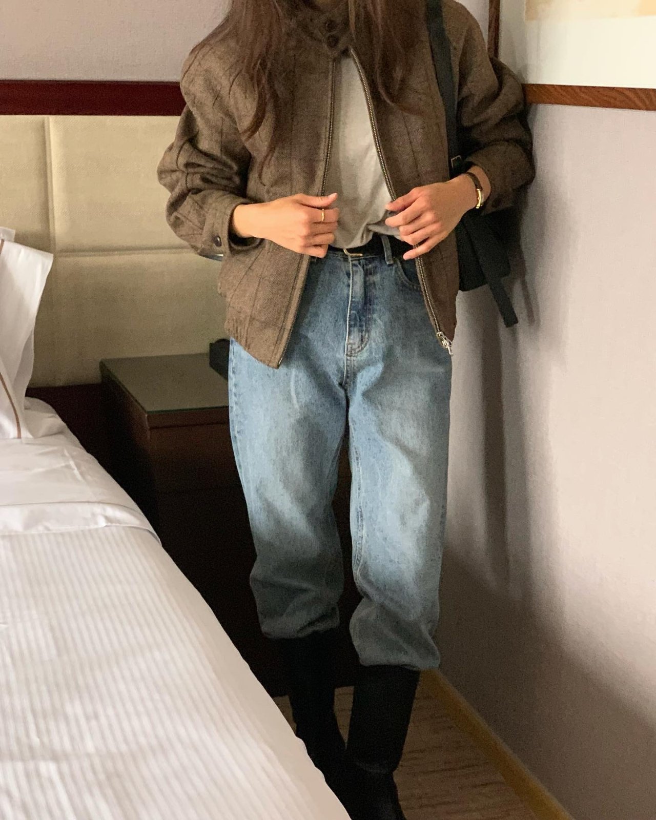 로우 하이넥 패딩 블루종 (3온스 퀼팅 내피) 상세 이미지 3