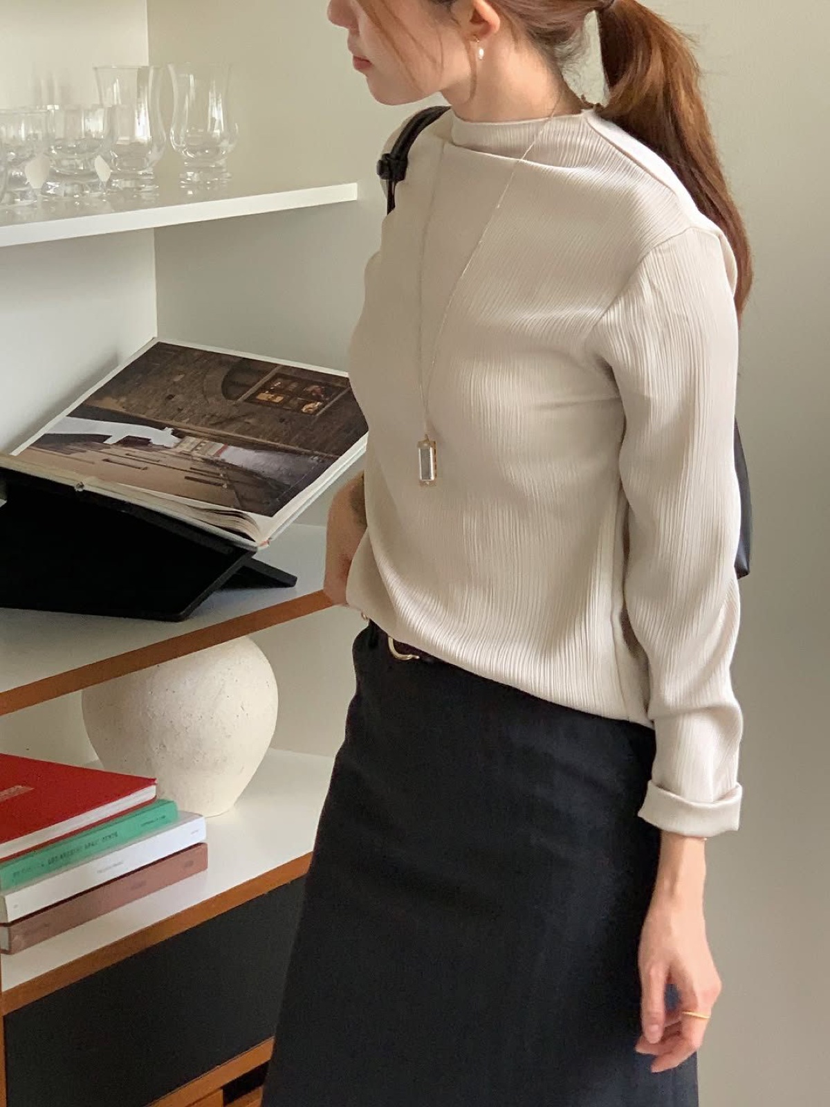 로이 플리츠 소프트 하이넥 탑 상세 이미지 3