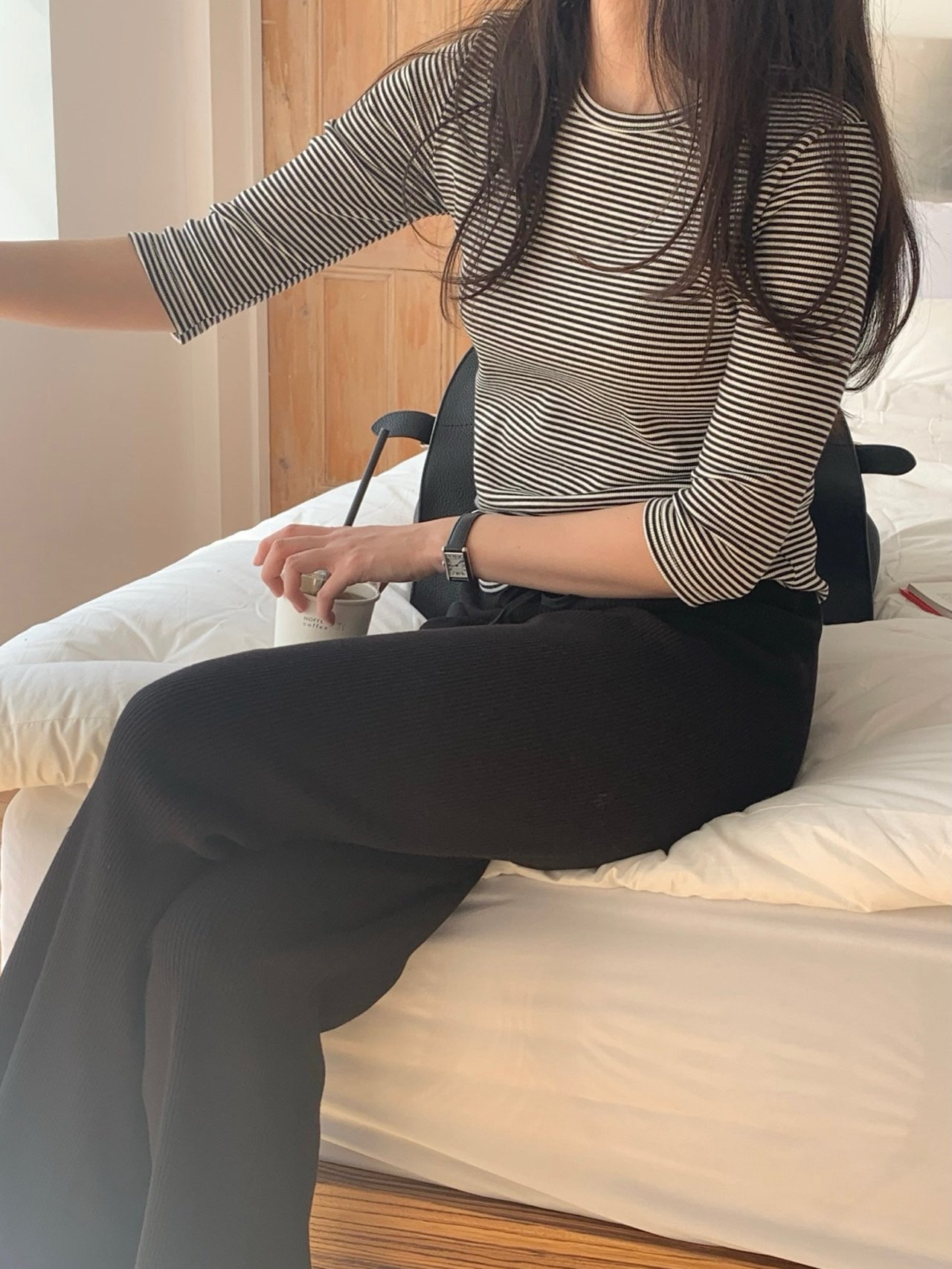 시어 스트라이프 7부 티셔츠 상세 이미지 3