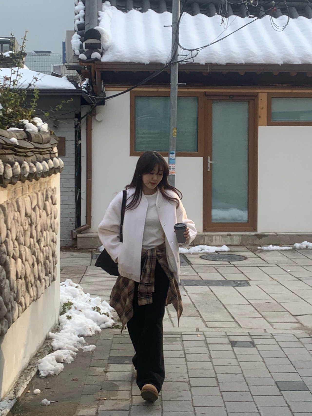 스노우 울 부클 누빔패딩 블루종