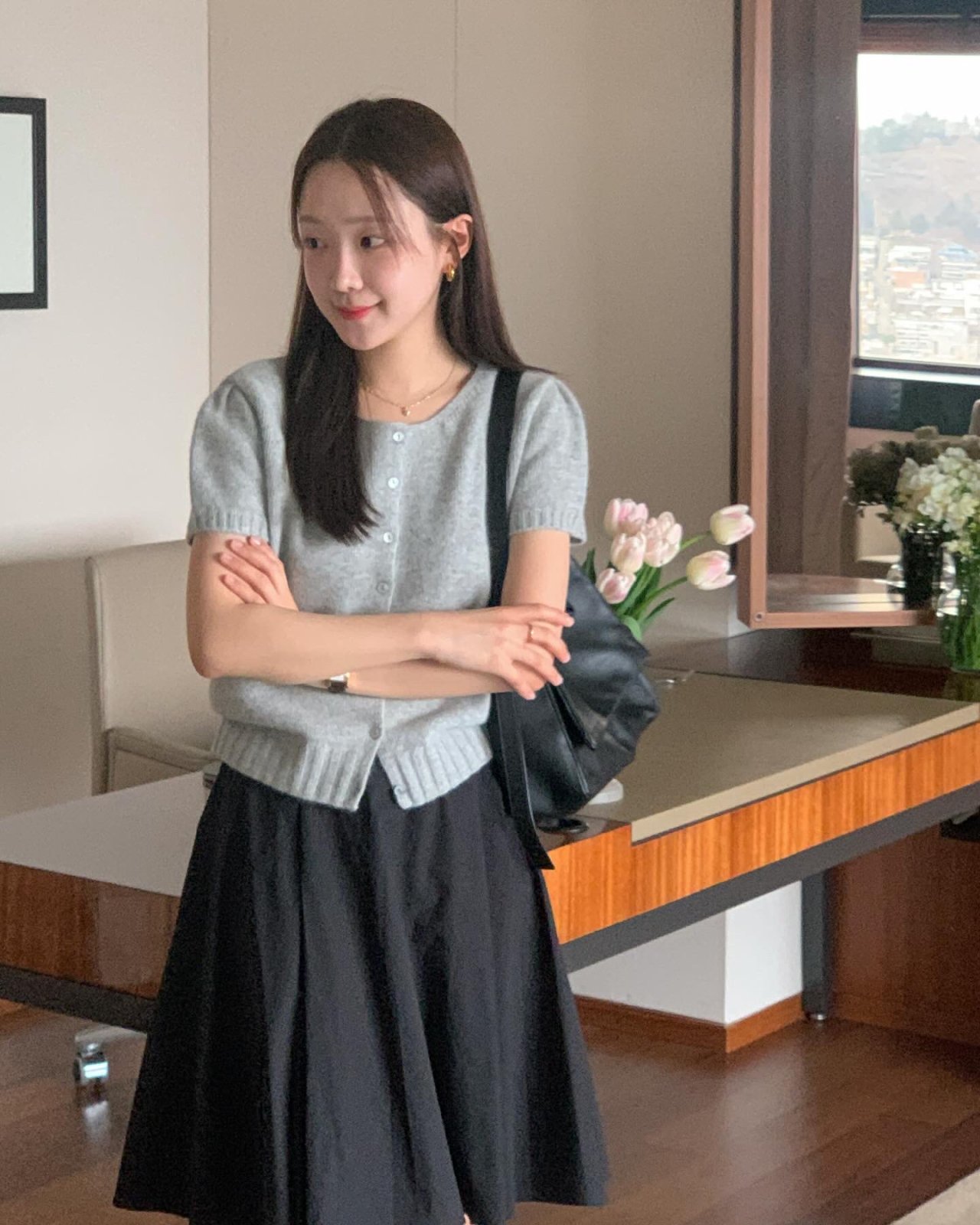 소피 A라인 플리츠 미디 스커트 상세 이미지 7