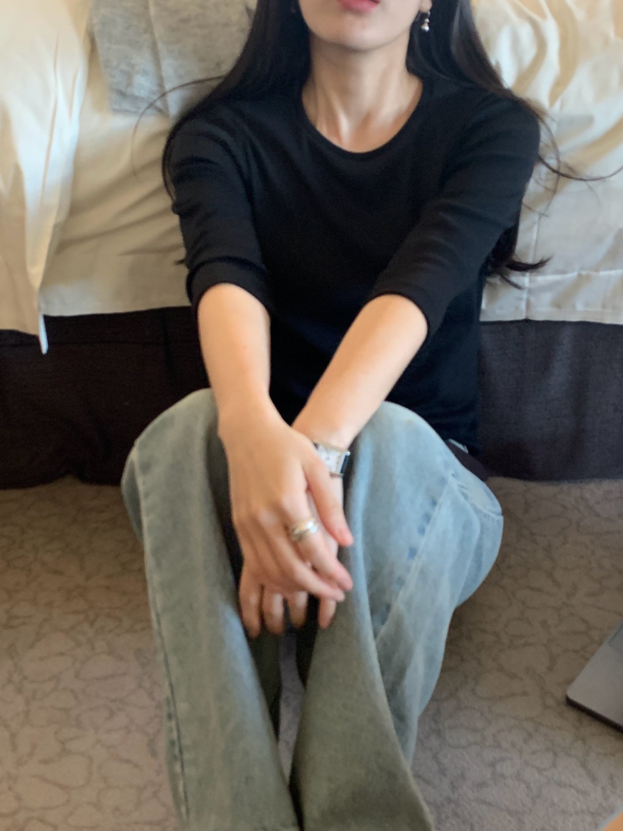 소피 모달 라운드넥 7부 티셔츠 착용 컷