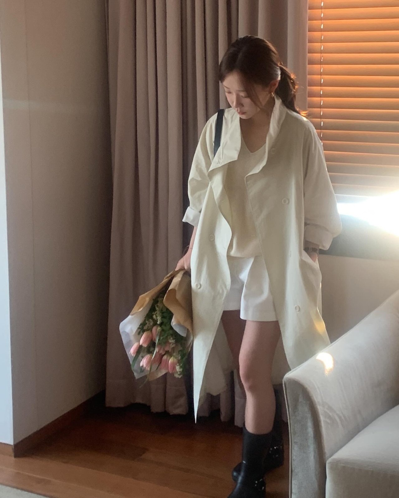썸머 하이넥 더블 트렌치코트 상세 이미지 2